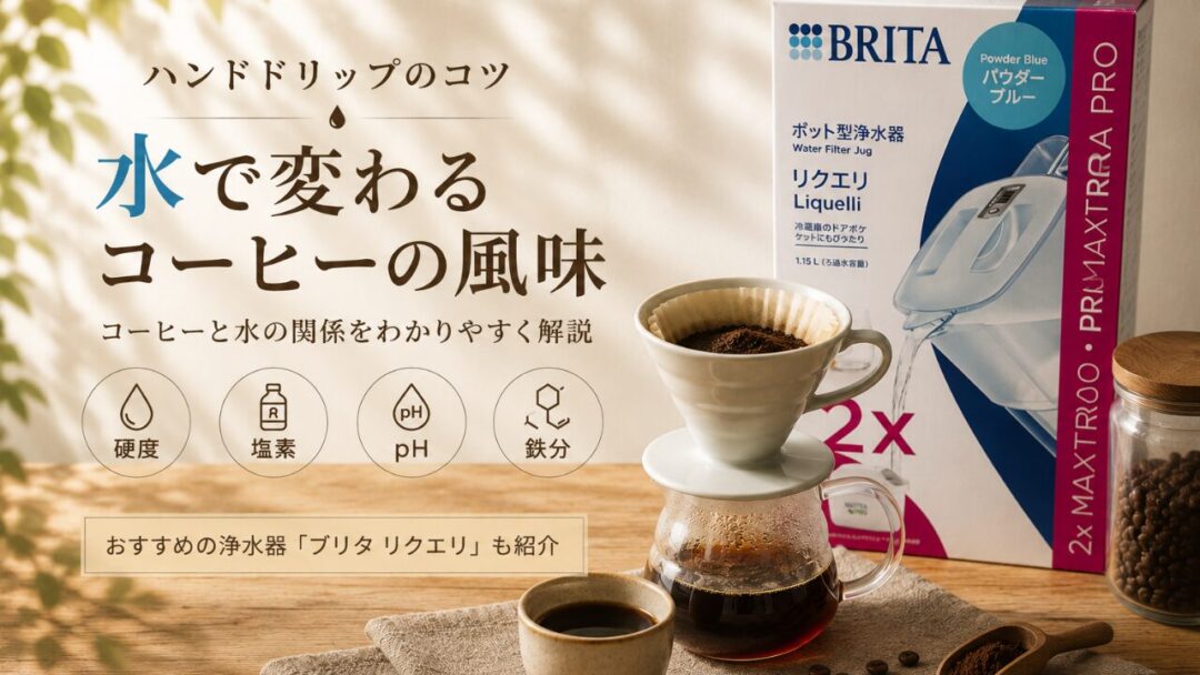 ハンドドリップで淹れたコーヒーとブリタ「リクエリ」のパッケージ