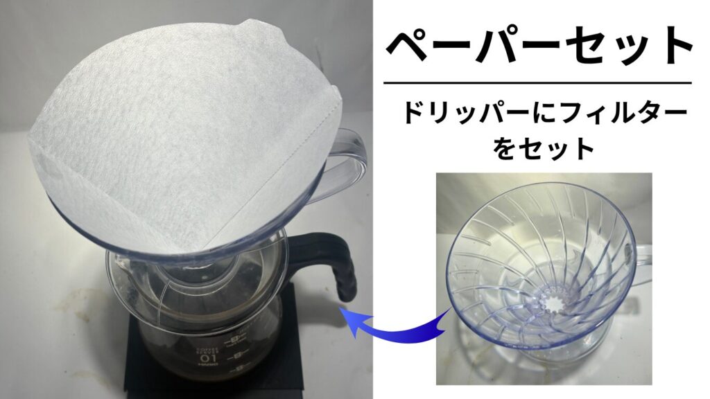 サーバーに V60-02 ドリッパーを乗せ、ペーパーをセットした状態