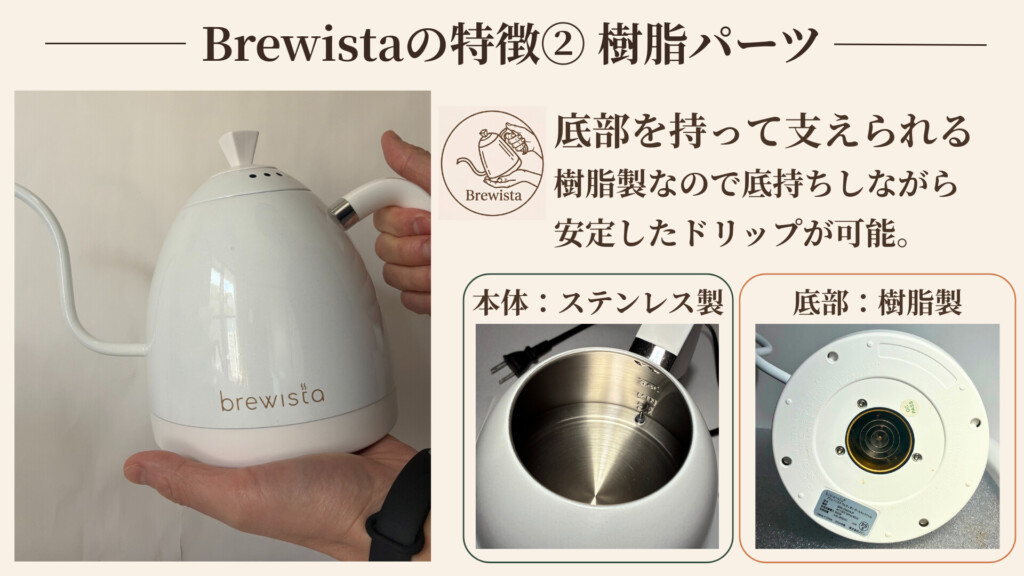 Brewista の特徴2 ステンレス本体と樹脂底部による底持ち対応